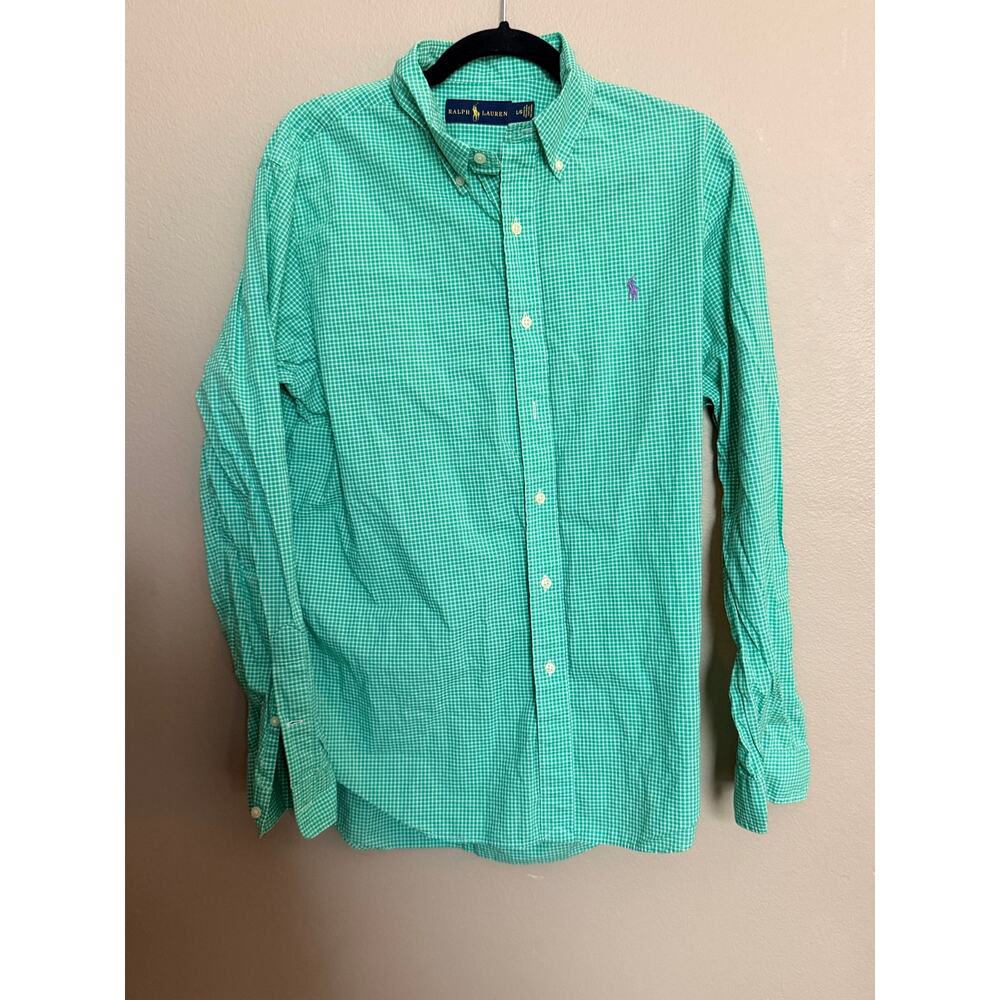 Polo Ralph Lauren Green Check Button Down Shirt Men’s Large Pony Logo EUC